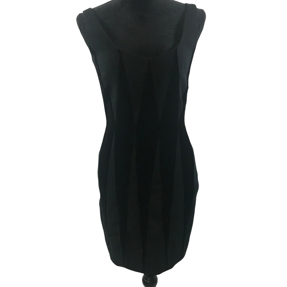 Vintage Kenar Ann Tjian Black Sheath Dress Sleeveless Pleated Front Size 2
